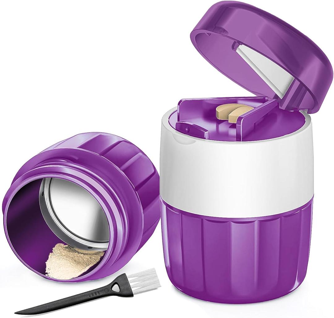 DUBSTAR 3-in-1 Pill Crusher Pill Grinder, Pill Crusher Fine Powder with Brush, Pill Crushers for Elderly with Pill Cutter and Storage, Pill Cutter Splitter for Small or Large Pills (Purple)