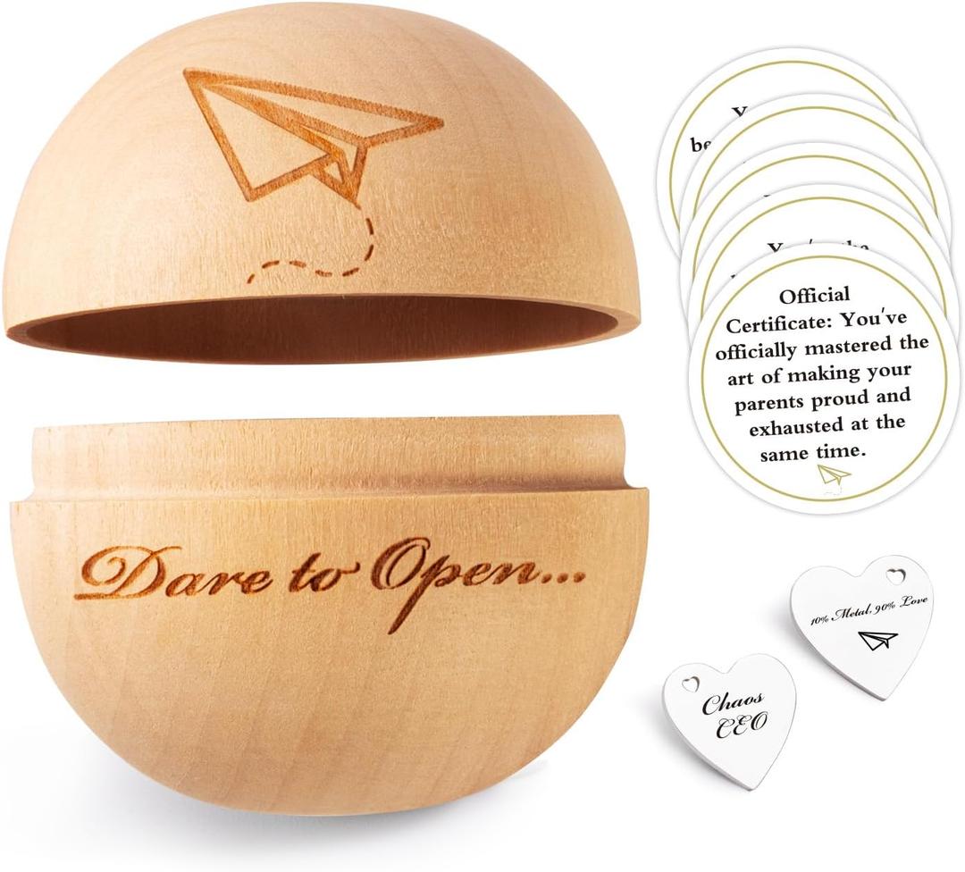 2 x Personalized I Love You Emotional Present Unique Graduation Gift for Son Teen Adult,Christmas Valentines Birthday Gifts for Son from Mom Dad Mother Father,Wooden Round Box with Funny Cards & Coin