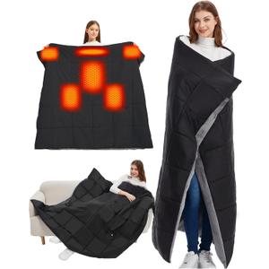 CYCYHEAT 20000mAh Large Heated Blanket Battery Powered, 7.4V Battery Portable Cordless Throw Electric Rechargeable Heating Blankets (Black+20000mAh Battery, 63x55in Adult Size)