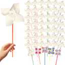 4E's Novelty 24 Pack DIY Pinwheels Craft for Kids, Bulk Summer Pinwheel Craft Kit, Color Your Own Paper Windmill for Pinwheels for Kids July 4 Party, Bulk Pinwheel for Spring Art and Creativity