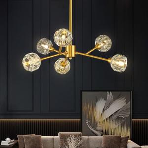 Sputnik Chandeliers for Dining Room Light Fixture Over Table, Modern Crystal Chandeliers, 6 Lights Gold Lighting Fixtures for Living Room Bedroom Kitchen Island (D25" - 6 Lights, Brass)