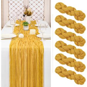 Showgeous 6 Pack Mustard Cheesecloth Table Runner Gauze Table Runner 10FT Long Semi-Sheer Table Runner Boho or Rustic Wedding Table Decor for Wedding Decor Arch Draping Bridal Shower Holiday Party