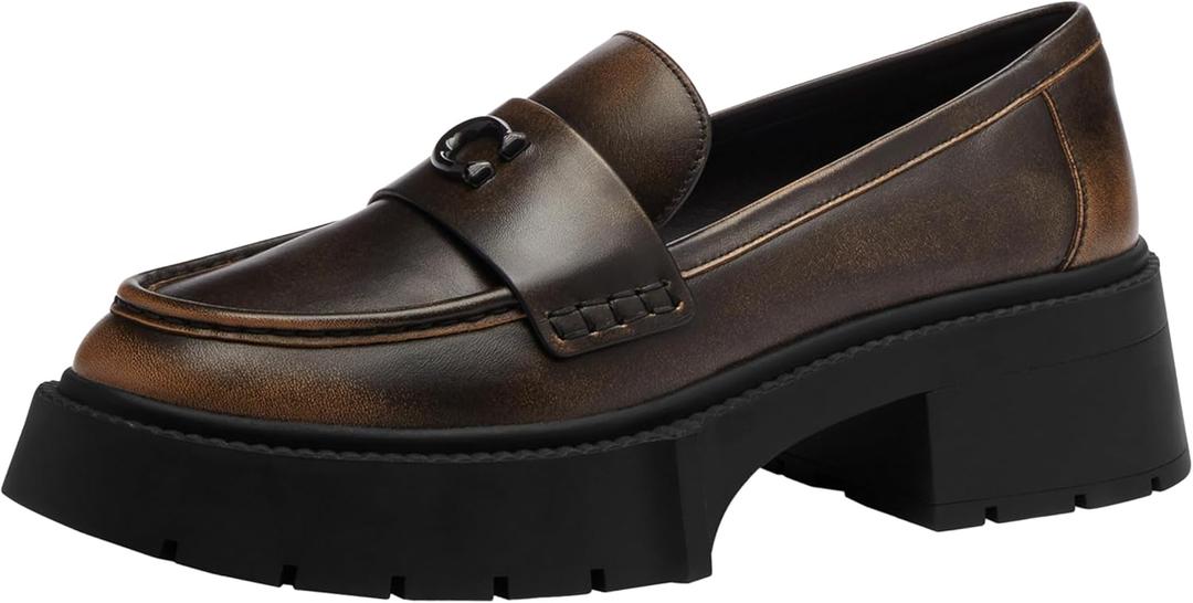 COACH Women's Leah Platform Loafers (7, Loved Leather/Black)