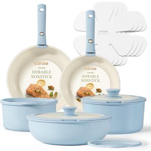 CAROTE Pots and Pans Set, Nonstick Cookware Set Detachable Handle, 15pcs Induction Kitchen Cookware Sets Non Stick with Removable Handle, RV Cookware Set, Oven Safe, Blue