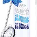 Hushee Class of 2026 Senior Night Gift 20 oz Graduation Tumbler Stainless Steel Insulated Travel Mug and Lid with Straws, Bow Senior 2026 Tumbler Graduation Gift for Her Women Team Coach(Blue)