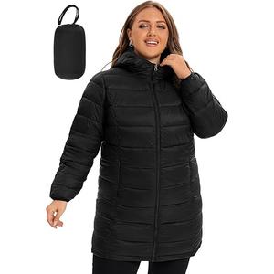 ANOTHER CHOICE Plus Size Packable Puffer Jacket for Women, Lightweight Quilted Puffer Coat with Hood (XL, Black)