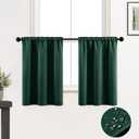 XTMYI Dark Green Curtains for Bathroom Window, Short Blackout Waterproof Christmas Kitchen Window Curtains 36 Inch Length, Emerald Hunter Green
