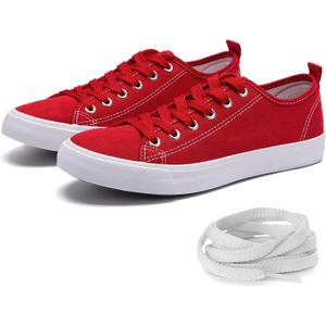 Canvas Shoes for Women Casual Low Top Sneakers Fashion Womens Tennis Shoes with Extra Laces (10, Red)