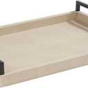 Sagala Ivory Shagreen Leather Serving Tray with Black Handles for Ottoman, Elegant Decorative Tray for Coffee Table Console Table Buffet Living Room (Ivory)
