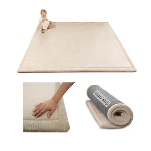 Hakuna Matte Premium Baby Play Mat 60x 80 Beige  Cloud-Soft Coral Velvet Memory Foam Rug for Crawling & Play  Non-Slip, Water-Resistant, Care Tummy Time Mat  Non-Toxic Padded Playmat