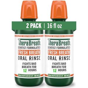 TheraBreath Fresh Breath Mouthwash, Rainforest Mint, Alcohol-Free, 16 Fl Oz (2-Pack) Exp: 05/2028