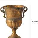 Vintage Gold Urn Planter with Embossed Pattern, American Style chalice planter Flower Pot, Distressed Classic Plant Pot for Tables Fireplace Mantel Decor Indoor Home Garden Patio Front Porch Entrywa