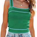 Dokotoo Women's Square Neck Knit Crop Tank Tops 2026 Slim Fit Y2K Color Block Sleeveless Cami Shirts (Green, XXL)