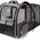 Lekebobor Large Cat Backpack Carrier Expandable Pet Carrier Backpack for Small Dogs Medium Cats Fit Up to 18 Lbs, Dog Backpack Carrier, Foldable Puppy Backpack Carrier for Travel, Hiking,Grey