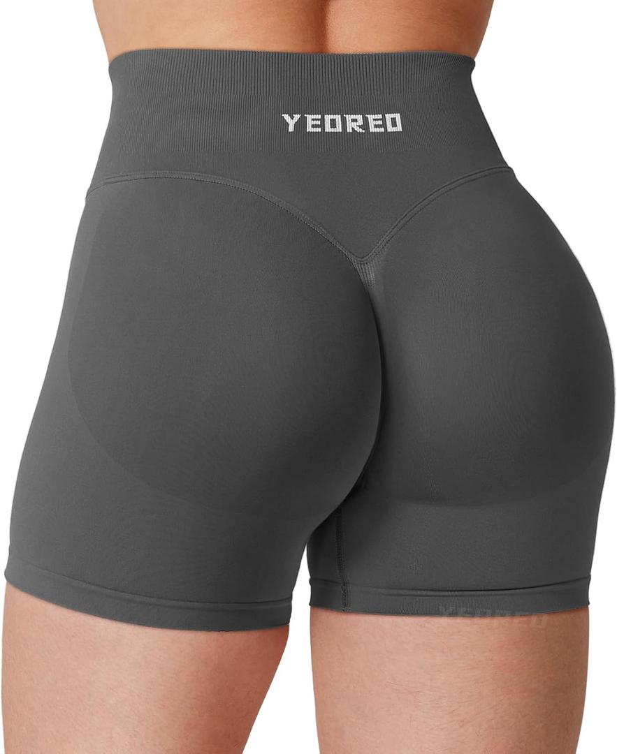 YEOREO Hidden Scrunch Workout Shorts Vision Women Seamless Gym Shorts High Waist Yoga Shorts (Gray, M)
