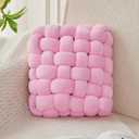 JELLYMONI Pink Square Knot Throw Pillow, Large Size Home Decorative Pillows, Decorative Ins Throw Pillows, Soft Velvet Knotted Decor for Bedroom, Living Room and Couch (L- 15"15"4", Pink)