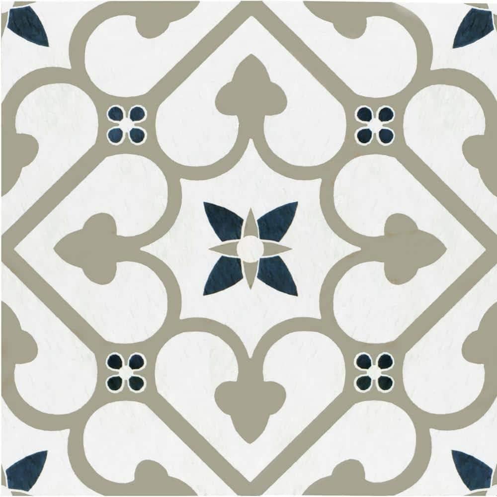 Retro Self Adhesive 12-Inch Vinyl Floor Tiles, 20 Tiles - 12" x 12", Clover Pattern - Peel & Stick, DIY Flooring for Kitchen, Dining Room, Bedrooms & Bathrooms by Achim Home Decor, Blue/Grey