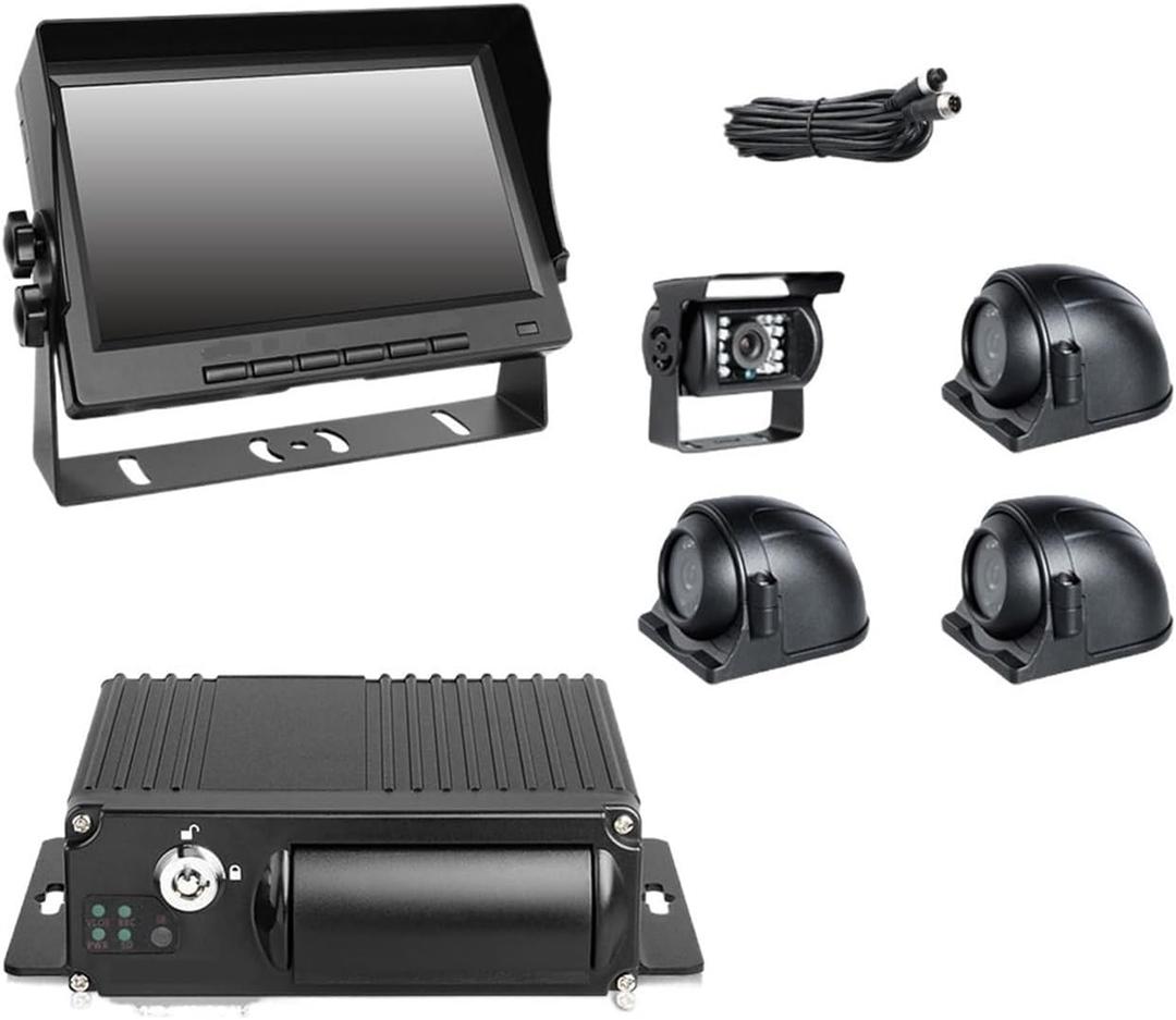 1080P Waterproof Night Vision AHD Car Dvr 4 Camera+4CH SD Truck Bus Taxi Video Recorder Mdvr+7Inch Car Monitor for Car Security (Color : MDVR Kits 32G SD)