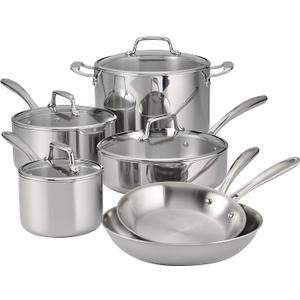 Tramontina Tri-Ply Clad Stainless Steel 10-Piece Cookware Set with Glass Lids, Pots and Pans Kitchen Set, Induction-Ready, Dishwasher-Safe, NSF-Certified, Made in Brazil