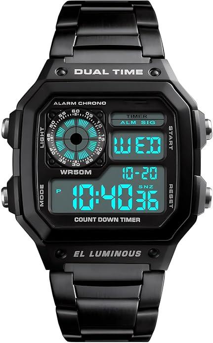 PASOY Men's Digital Sport Watch Dual Time Stopwatch Countdown Timer