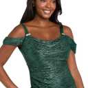 Elegant Long Crinkle Cold Shoulder Gown W/Draped Cowl Neck & Rhinestone Embellished Straps (Green, XXL) 14P