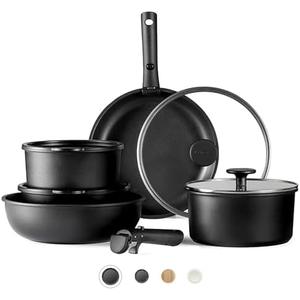 CAROTE Pots and Pans Set Non Stick, Cookware Set Detachable Handle, Nonstick Induction Kitchen Sets Non Stick with Removable Handle, RV Cook Ware, Oven Safe, Black CAROTE Pots and Pans Set Non Stick, Cookware Set Detachable Handle, Nonstick Induction Kitchen Sets Non Stick with Removable Handle, RV Cook Ware, Oven Safe, Black