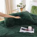 Smoofy Fluffy Queen Comforter Set, Faux Fur Comforter Set Queen Size, Luxury Fuzzy Bedding Set, Soft Shaggy Bed Set for All Season, 3 Pieces - 1 Comforter & 2 Pillowcases, Dark Green