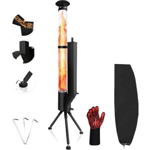 63" Outdoor Spiral Flame Fire Pit, Smokeless Visual Flame Patio Stove with Safe-Guard Kit, Low Heat Output Ambience Fire Column for Backyard, Garden, Patio, Party, Bonfire