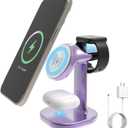 Wireless Charging Station for Magsafe Charger Stand,Fast Wireless Charger for iPhone Stand,3 in 1 Magnetic Phone Charger for Apple Watch,for Airpods,for Magsafe Charging Station (Purple)