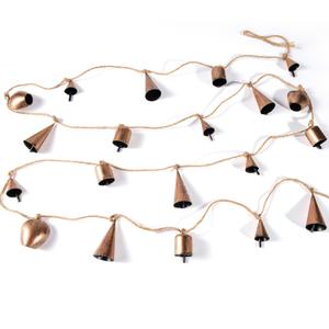 10 FT Christmas Bells Garland, Vintage Cow Bells Garland Gold Metal Bells with Jute Hanging Rope, Lucky Cowbell for Christmas Decoration,Perfect for Doors, Windows, Mantle, Wreaths, etc