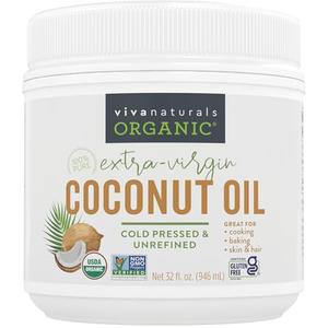 Viva Naturals Organic Coconut Oil, 32 fl oz – Unrefined, Cold-Pressed Extra Virgin Coconut Oil, USDA Organic & Non-GMO, Natural Cooking Oil, Hair Oil & Skin Oil (Feb 6, 2027)