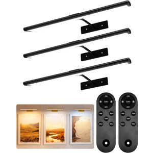 EZVALO Picture Light for Wall, 4800mAh Rechargeable Wireless Battery Lights for Painting, 16In Dimmable Remote Magnetic LED Art Display Light, Colors Temperatures, for Gallery, Living Room(Black-3P)