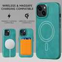 LUCKYCOIN Premium Full Grain Leather Magnetic Phone Case for iPhone 15, Compatible with MagSafe, Metal Buttons, Slim Fit Classic Leather Protective Case for Everyday Use  Green