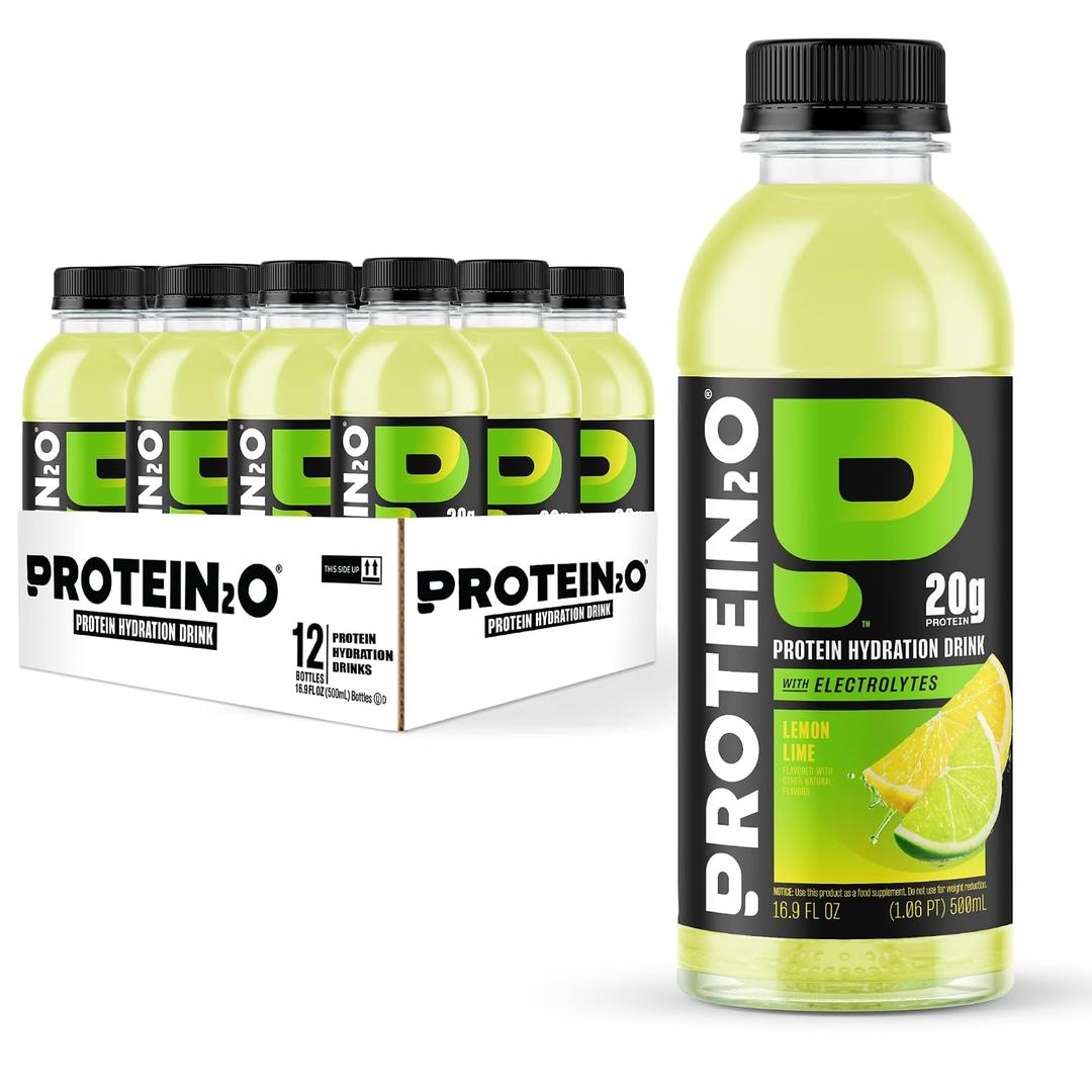 Protein2o 20g Whey Protein Isolate Hydration Drink, 350mg of Electrolytes, Vitamins B5 & B6, Sugar Free, Lemon Lime, 16.9 oz Bottle (12 Count) (EXP 12/20/26)