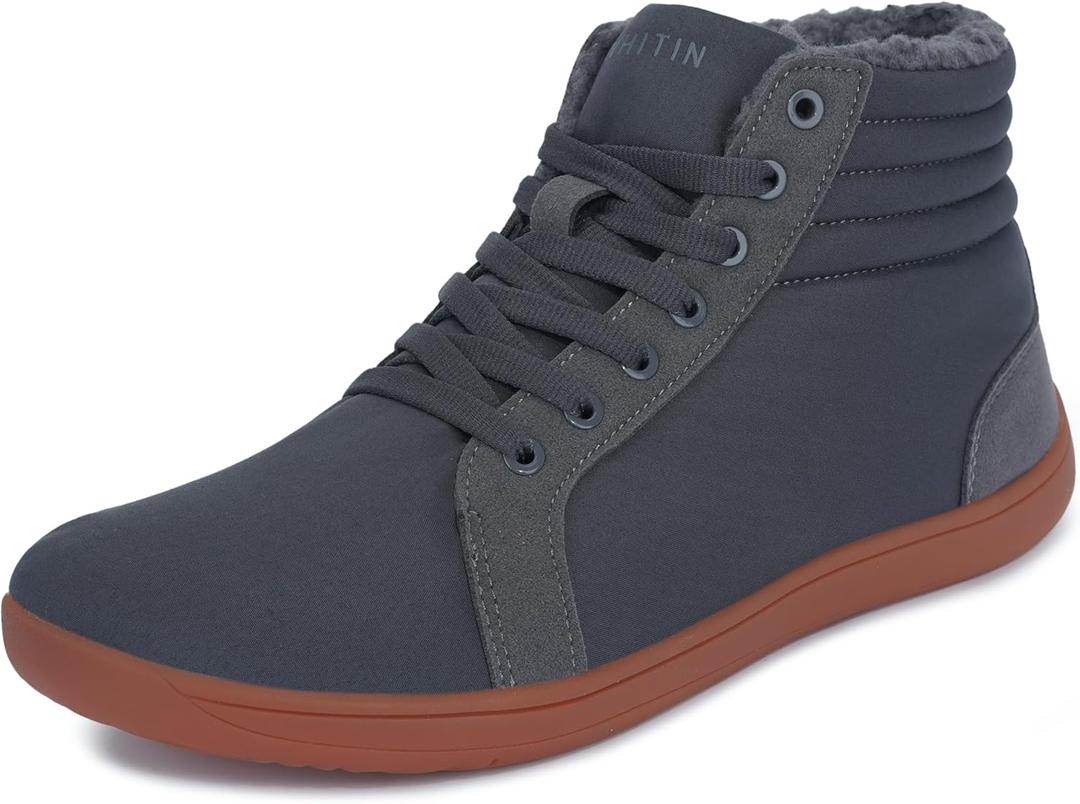 WHITIN Men's Wide Winter Barefoot Shoes | Hi-top Minimalist Sneakers | Zero Drop Sole | Optimal Warmth & Protection (W826 | Grey Gum)