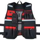 MELOTOUGH Tool Vest for Men Reflective Safety Tool Vest with Adjustable Straps,Removable Phone Holder for Electrical,Carpenters,Construction(Red)