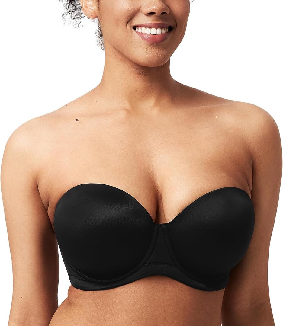HSIA Strapless Bras for Women Large Breasts Non Slip Full Coverage Underwire Supportive Multiway Strapless Bra Plus Size (Black) 36D