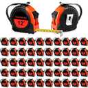 50 Pieces Tape Measure Retractable and Easy Read with Fractions Marked Easy Read Basics Self Locking Measuring Tape Bulk for Engineer Contractors(12 Ft,Red)