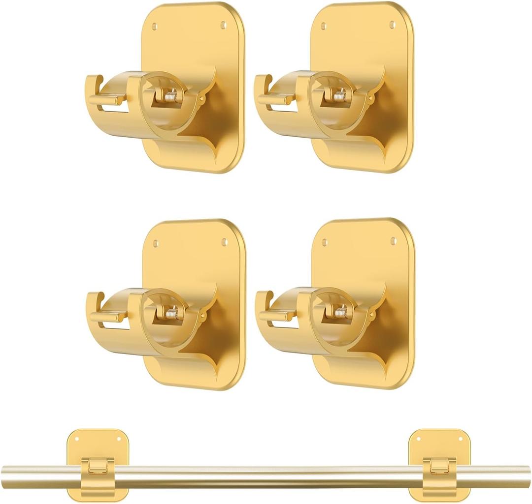 Adhesive Curtain Rods No Drilling Holder,No Drill Curtain Rod Brackets,Renter Friendly Curtain Hooks for Hanging Drapes,Over Blinds for Dorm Apartment Kitchen Bedroom Home