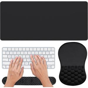 3 in 1 Set Ergonomic Mouse Pad with Wrist Rest, Keyboard Wrist Rest, Non-Slip Desk Pad, Memory Foam Breathable Support for Prolonged Typing and Mouse Use, Relief from Wrist Fatigue Giambwa