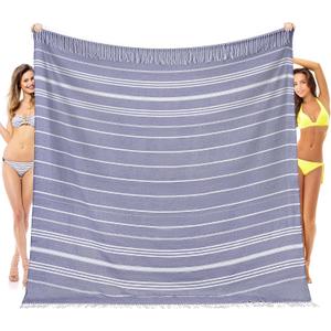 Oversized Giant Turkish Beach Towel Blanket Extra Large XXL Lightweight Cotton Quick Dry Sand Free Boho Throw Pool Cloud Sandrpoof Blankets Women Men Big Jumbo Wide 2 Person Size Navy Blue Stripes