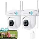 ZUMIMALL 5MP 5G Security Camera Outdoor Wired, 2Pack Outdoor Security Camera with 360 PTZ, Outside Cameras for Home Security with 24/7 Recording, Work with Alexa, 2.4&5G WiFi, AutoTracking, IP66 (White-Plug In 2Pack)