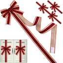 Ferraycle 6 Pack Christmas Cabinet Ribbon Bows 78.8 Inch Buffalo Plaid Door Ribbons and Bows Decoration Checkered Christmas Bow Modern Xmas Decor for Xmas Home Wall Tree Wedding (Linen)