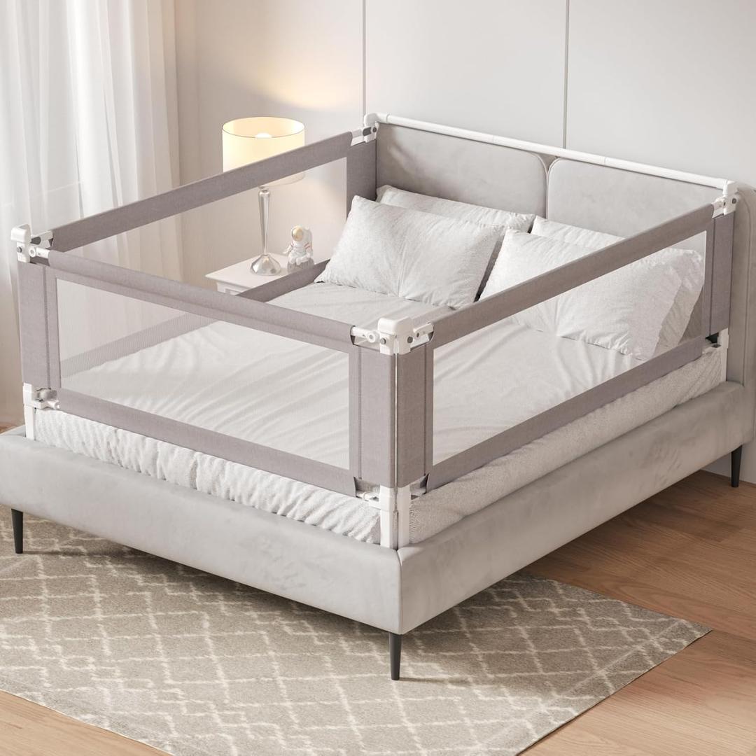 3-Pack King Size Bed Rail for Toddlers - Height Adjustable Baby Bed Rail Guard with Headboard Rod,Safety Bed Rails for King Size Bed with Child Lock(2 Sides 78.7" + 1 Side 74.8") (Light Gray)