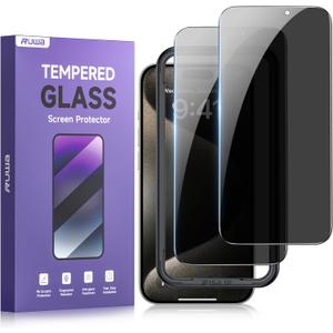 2 x ruwa Privacy Screen Protector for iPhone 15 Pro [6.1 Inch] [2-Pack] Tempered Glass Film with Easy Installation Frame, Case Friendly, Anti Scratch