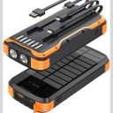 MINRISE Solar Power Bank 40000mAh, Portable Charger PD 20W Fast Charging Solar Charger Power Bank Built in 4 Cables and USB-C in/Output, Camping Essentials External Battery Pack with Flashlights