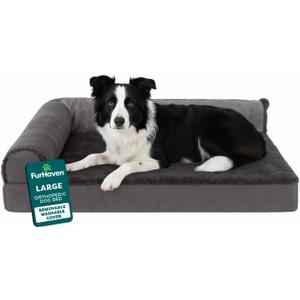 FurHaven Orthopedic Dog Bed for Large Dogs, L-Shaped Chaise Mattress with Egg Crate with Solid Orthopedic Foam Base for Joint Support, Washable Cover, Large, Plush & Velvet, Platinum Gray