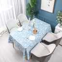 Pioggia Vinyl Tablecloth with Flannel Backed Waterproof Oil-Proof PVC Table Cloth Wipeable Spill-Proof Plastic Table Cover for Indoor and Outdoor(Blue Leaves, 60 x 84 Inch Rectangle)