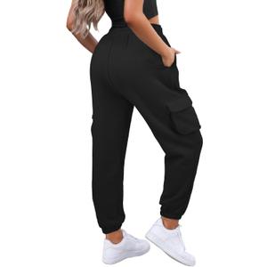 Waitfairy Womens Cargo Sweatpants High Waisted Drawstring Sweat Pants with Pocket Design (X-Small)