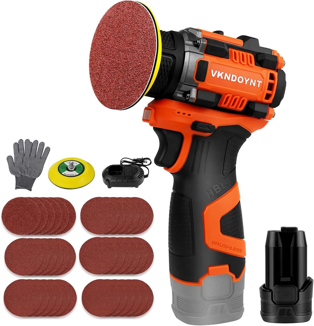 Brushless Small Sander with 36PCS Sandpapers, 2 Variable Speed Cordless Sander (0-500/0-3000 RPM), 3.0Ah Battery, Mini Compact Design Electric Sander for Wood, Metal, Paint Removal, and DIY Projects